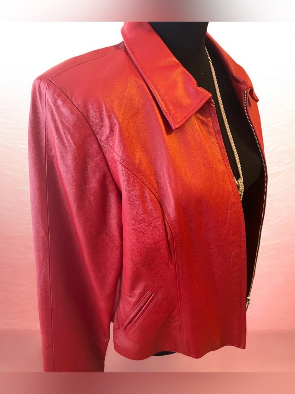 Dona Michi Vintage Red Genuine Leather Zip Up Fitted Jacket - Picture 6 of 8